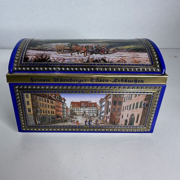 Vintage Germany Music‎ Box Hinged Lid Musical Cookie Tin Box-Nuremberg Scenes - Picture 5 of 9